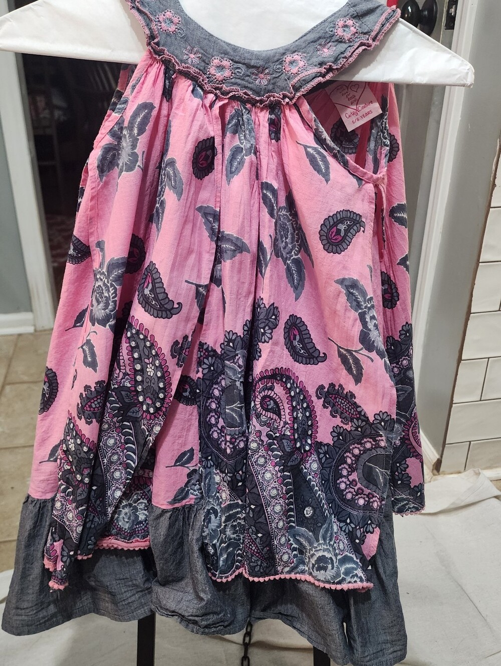 Cutey Couture Girls Dress Embroidered Ruffles Paisley Print Long Layers Size 5/6